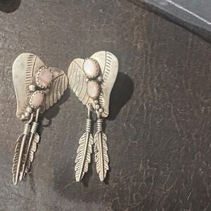 Vintage Indian feathered earrings with pink pearl